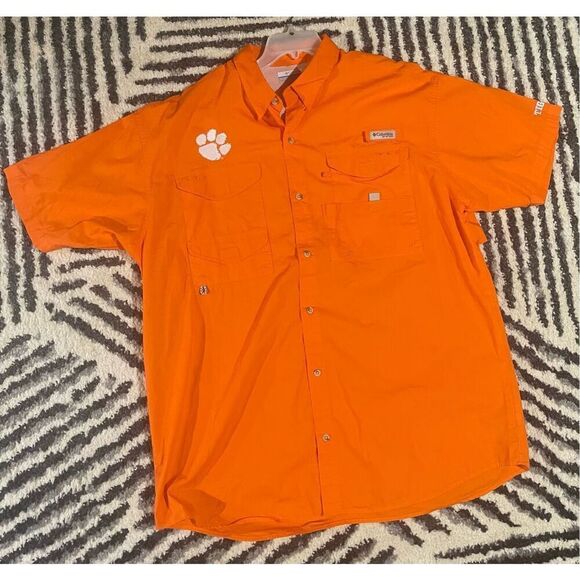 Columbia PFG Men’s Clemson Tigers Fishing Shirt XL Orange Button Down Cotton - Picture 2 of 10